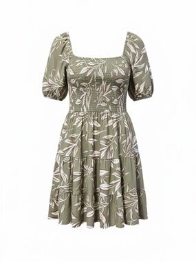 Justify Olive Leaf Print Smocked Dress – 1X